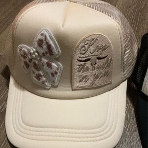 Trucker hat western patches leopard pearl bow stay wild